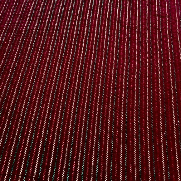 Christmas Tablecloth Red w/ Red Gold Green Metallic Stripes. Long - Picture 4 of 7